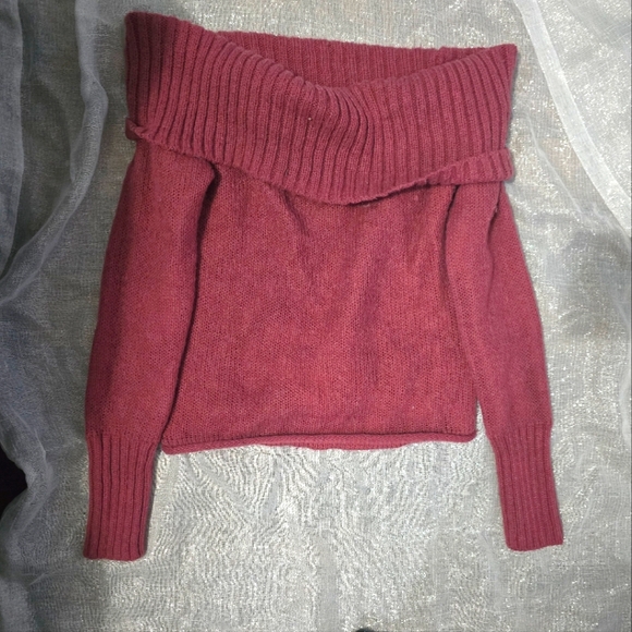 Women's Off-Shoulder Burgundy Sweater - Picture 1 of 2